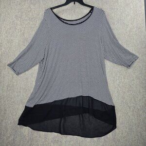 Lane Bryant Womens Striped Hi-Low Tunic White & Black Size 26/28 Rayon Blend